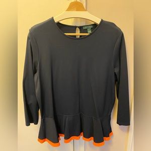 Lauren by Ralph Lauren Top in navy blue with orange accent. Never worn. XL